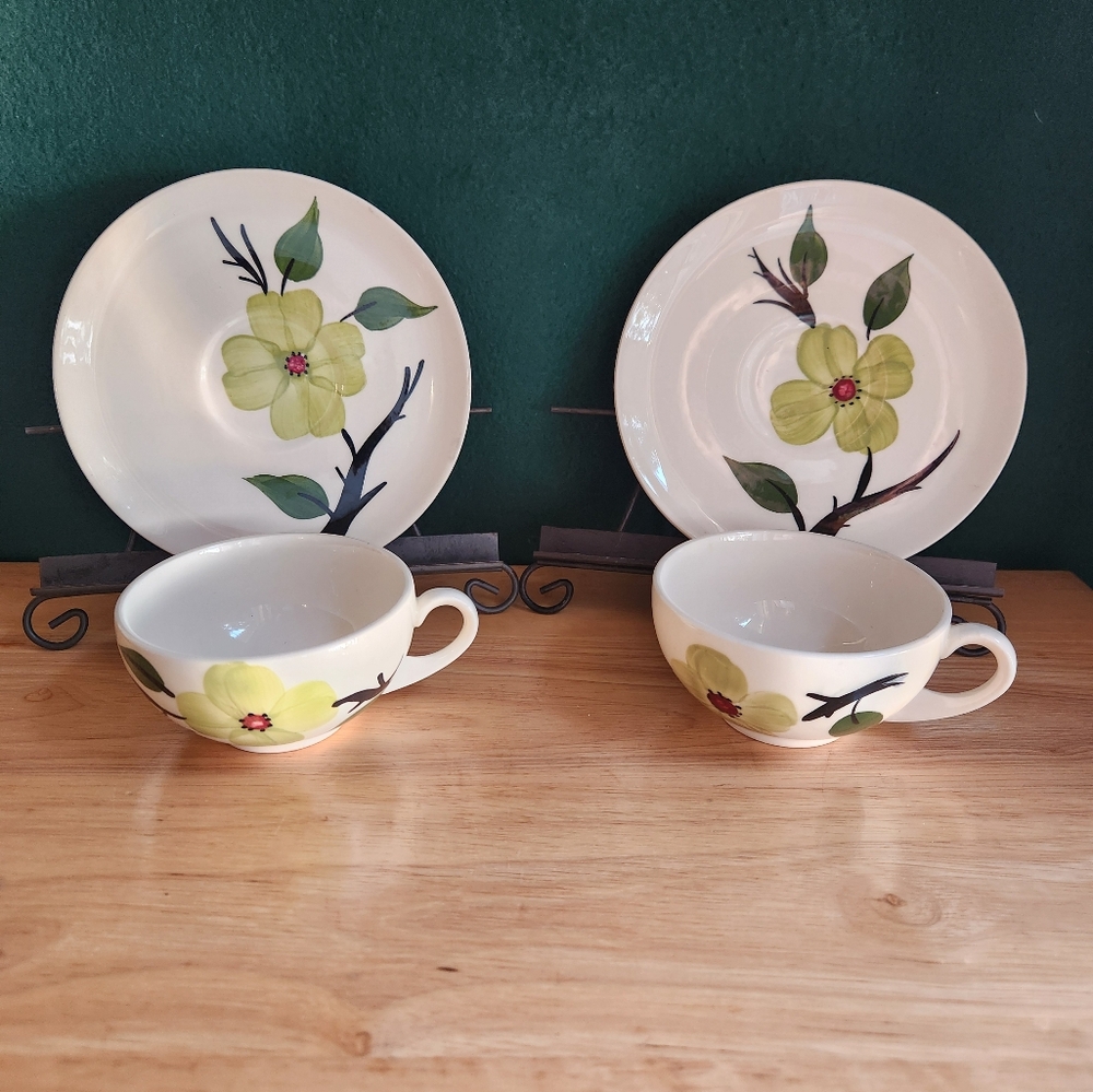 2 Joni Tea Cup Saucer Sets Plates Dixie Dogwood Vintage China Ceramic